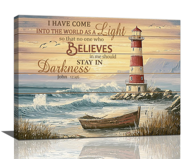 Zyphren Ocean Lighthouse Wall Art Christian Bible Verse Wall Decor Rustic Coastal Pictures Religious Canvas Print Painting Home Artwork Decoration Gifts for Living Room Bedroom Bathroom 12"x16"