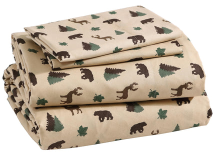 Cozy Cabin 4-Piece Queen Microfiber Sheet Set, Brown Tan Green