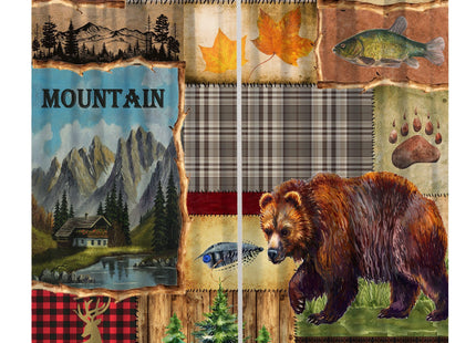 AAVEUP Vintage Bear Moose Curtains,Rustic Old Grid Pine Forest Hunting Lodge Bear Deer Bass Fishing Animals Window Treatments Drapes for Living Room Bedroom Kitchen 42x45in（No Blackout）