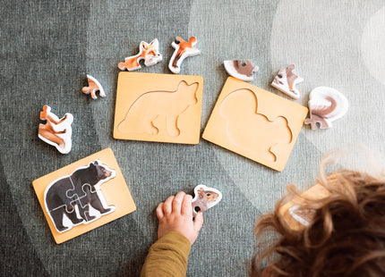 Wooden Montessori Animal Puzzles for Toddlers 2+ Years | Realistic Chunky Woodland Animal Shape Puzzle | Educational Learning Toy - Four-Piece Woodland Creature Puzzles