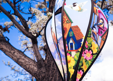 In the Breeze Chickadee Birdhouse 6-Panel Kinetic Hot Air Balloon Wind Spinner,12" W x 42" H x 12" D,1053