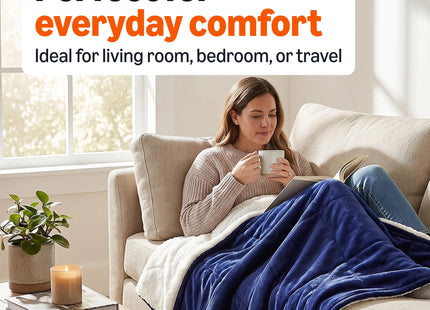 Amazon Basics Reversible Sherpa Throw Blanket, Warm for Bed and Couch, 50"x60", Navy