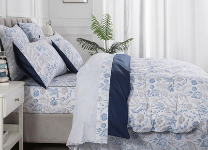 FADFAY Coastal Duvet Cover Set Queen 100% Cotton, 3 Piece Beach Themed Bedding, Cooling & Crisp Summer Comforter Cover, Navy Blue Nautical Seashell Print, Soft & Breathable with Hidden Zipper Closure