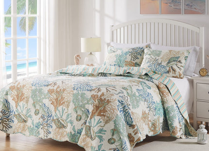 Greenland Home Atlantis Coastal Sea Coral Oversized Reversible Quilt Set, 2-Piece Twin/XL, Jade