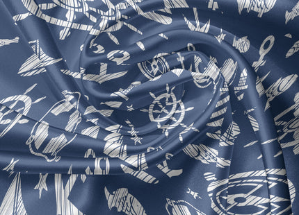 Ambesonne Sailboat Valance & Tier Curtain 3 pcs Set, Diagonal Hatched Nautical Elements Ship's Wheel Anchor and Marine Animals, Window Treatments for Room Kitchen Decor, 55" x 24", Blue and White