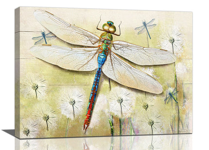 dollffey Dragonfly Wall Art Dragonfly Dandelion Pictures Wall Decor Canvas Prints Framed Modern Painting Artwork Dragonfly Gifts for Girl Women Bathroom Bedroom Kitchen Dining Room Office 16"x12"