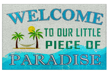 Supwhd Beach Door Mat, Coastal Beach Welcome Mat, Beach Decor for Room House, Nautical Door Mat, Coastal Bathroom Kitchen Decor, Welcome to Our Little Piece of Paradise 17x30 in