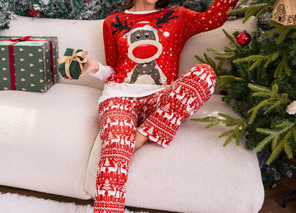 difficort Womens Christmas Pajamas 2 piece Set,Red Christmas Moose,S