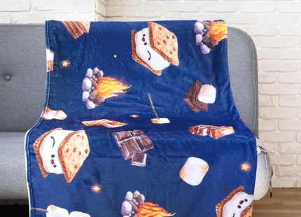 Smores Marshmallow Throw Blanket, 50 x 60 in Campfire Flannel Blanket