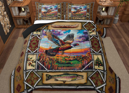 Feelyou Pheasant Hunting Comforter Set Toddler Size Lake Lodge Cabin Bedding Set for Kids Boys Girls Farmhouse Duvet Quilt Soft Lightweight Microfiber Bedroom Decor,with 1 Pillow Case