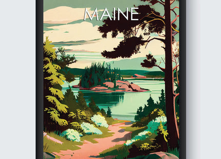 HomeArtPrint Maine Scenery Art Print, Maine Poster Wall art Decor, Maine State Map Travel Poster, Home Office Wall Decoration, Bedroom, Living Room Artwork. (Maine A, 11x14 inches (Unframed))