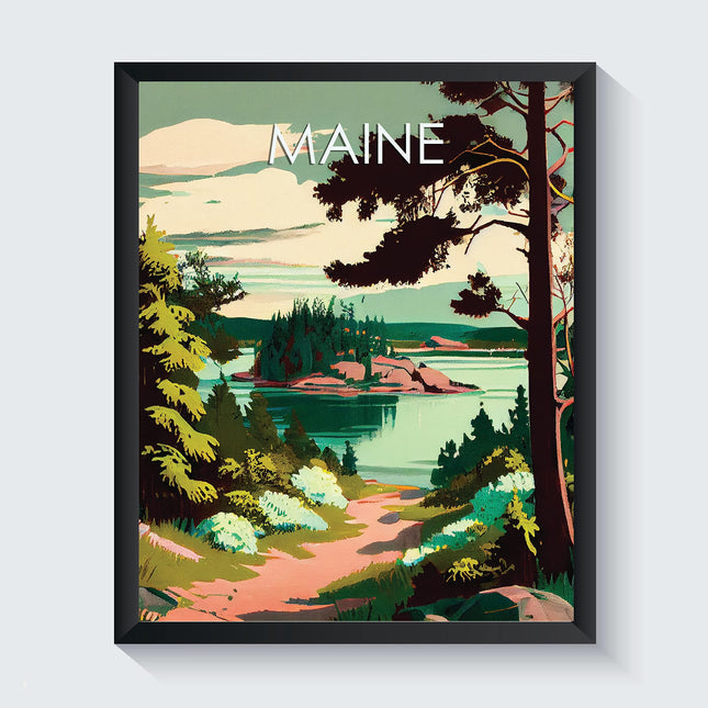 HomeArtPrint Maine Scenery Art Print, Maine Poster Wall art Decor, Maine State Map Travel Poster, Home Office Wall Decoration, Bedroom, Living Room Artwork. (Maine A, 11x14 inches (Unframed))