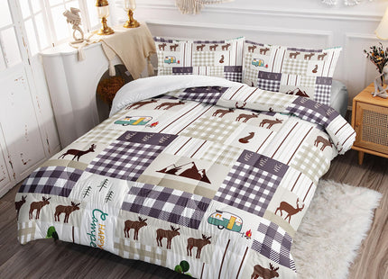 Datura Home Happy Camper Comforter Set Rustic Lodge and Camper Deer Printed Quilt Bedding Set with 1 Comforter and 2 Pillowcases for Boys and Girls Bedroom All Season Queen