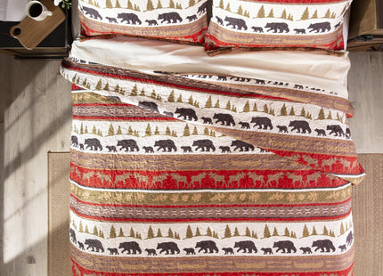 Carstens Rustic Cabin Country Bedding Set, 3-Piece Microfiber Quilt, Rustic Cabin & Lodge Stripe, King