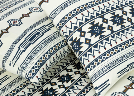 Chezmoi Collection 4-Piece Southwestern Tribal Lodge Bed Sheet Set, Queen Size - Ivory Navy Brown Red Printed Microfiber Soft Breathable Deep Pocket Sheets and Pillowcases Set