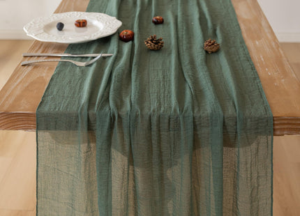 3Pcs Forest Green Cheesecloth Table Runner 120 Inches for Party Home Decor