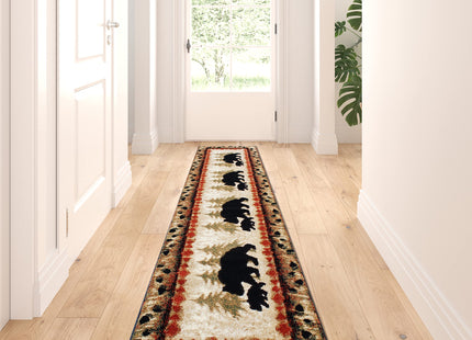 Masada Rugs, Cabin Lodge Area Rug Bear and Cub Scene (2 Feet X 7 Feet 3 Inch) Runner