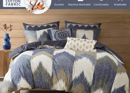 Ink+Ivy Queen Size Comforter Set, Cozy Cotton Comforter, All Season, Lightweight Comforter Queen Bed Set with 2 Matching Shams, Modern Cabin Lodge Ikat Chevron Design, Navy Full/Queen 3 Piece