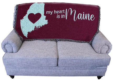 Pure Country Weavers My Heart is in Maine Blanket - Gift Tapestry Throw for Back of Couch or Sofa - Woven from Cotton - Made in the USA (61x36)