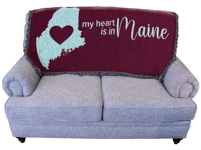 Pure Country Weavers My Heart is in Maine Blanket - Gift Tapestry Throw for Back of Couch or Sofa - Woven from Cotton - Made in the USA (61x36)