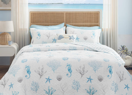 Bedsure Coastal Quilt Bedding - Queen Size Reversible Summer Beach Quilt Bedding, Lightweight Ocean Bedspread, Shell Parttern Coverlet for All Seasons (90"x96")