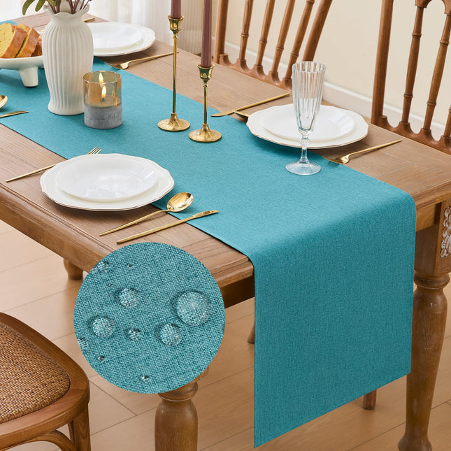 YATOJUZI Teal Table Runner Seasonal Summer Kitchen Dining Coffee Table Decorations Waterproof Turquoise Coastal Table Runners Teal Birthday Party Coastal Decor 16x71Inch