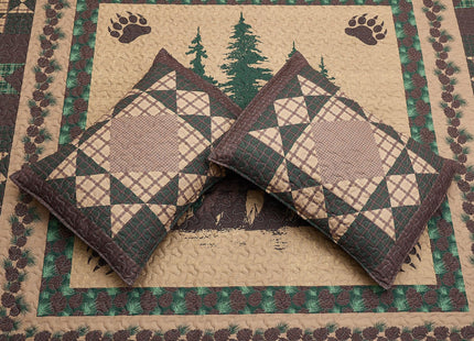 Virah Bella Bear Pines 3-Piece King Quilt Set - Reversible Rustic Cabin Bedding with 2 King Pillow Shams - Soft Woodland Forest Lodge Quilt Coverlet, 105" x 95", Brown and Green Plaid