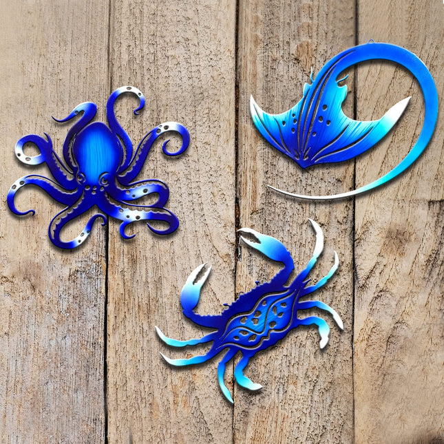 Metal Wall Art Decor Octopus Crab Manta Ray Coastal Nautical Ocean Decor