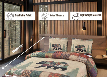 BestGiftEver Bear Themed King Quilt Coverlet Set – Rustic Cabin Bedding