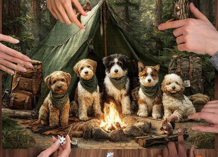Jigsaw Puzzles 500 Pieces for Adults, Dogs Camping in Forest & Campfire