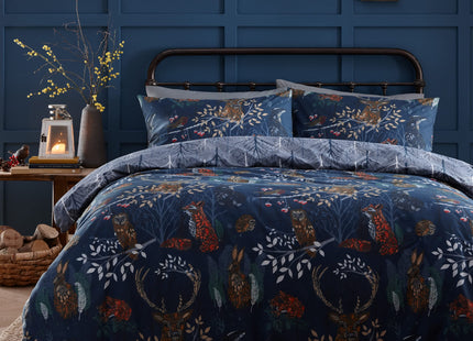 Woodland Duvet Cover Set with Forest Fauna Print in Navy by Furn