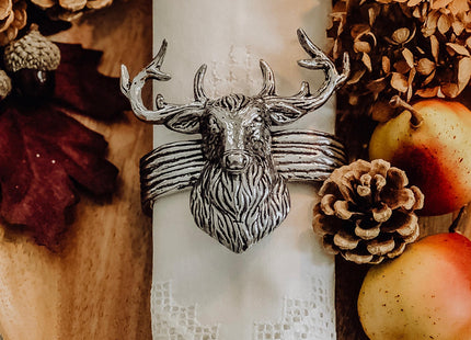 Arthur Court Elk Head Napkin Rings - Rustic Metal Set of 4 for Lodge Decor, Thanksgiving & Holiday Dining