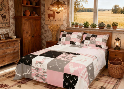Camo Kids Sheet Twin,Deer Antler Silhouette Pink Camouflage Bedding Set for Boys Girls New Year Xmas Decor,Wild Animals Rustic Arrow Geometric Lattice Bed Sheet Set 3pcs(Fitted + Flat + 1 Pillowcase)
