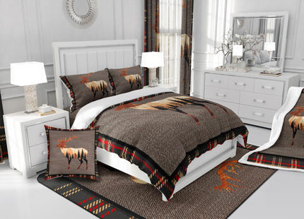 Erosebridal Elk Deer Duvet Cover Twin,Hunting Deer Wild Animals Comforter Cover for Teens,Western Farmhouse Orange Grey Bedding Set,Nature Antlers Moose Bedspread Cover with 1 Pillowcase Room Decor