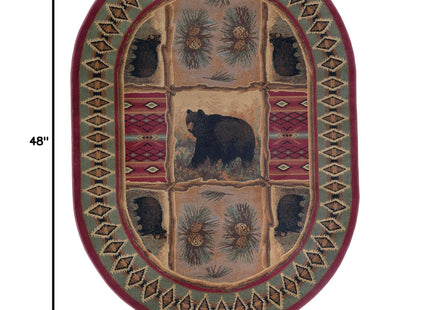 Tayse Sierra Bear Red 3x4 Oval Area Rug Cabin for Dorm, Kids, Baby, or Nursery Room - Lodge, Novelty Farmhouse Style Bear Figure Rugs