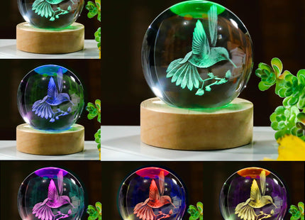3D Hummingbird Crystal Ball 60mm - Hummingbird Figurine Glass Animal Decor for Room, Birthday, Lovers Keepsake Paperweight