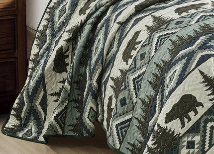 ESCA Farmhouse Rustic Lodge Cottage Boho Brown Bedspread Set Queen Size 3-Piece Log Cabin Brown Bear Quilt