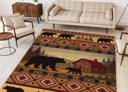 Cabin Bear Rug 3x5 for Bedroom Living Room Rustic Lodge Bear Area Rug