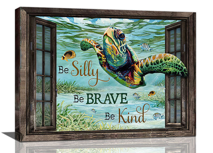 Nautical Sea Turtle Bathroom Wall Art Turtle Pictures Motivational Wall Decor Turquoise Ocean Theme Canvas Prints Painting Framed Modern Artwork for Kitchen Dining Room Office 16"x12"
