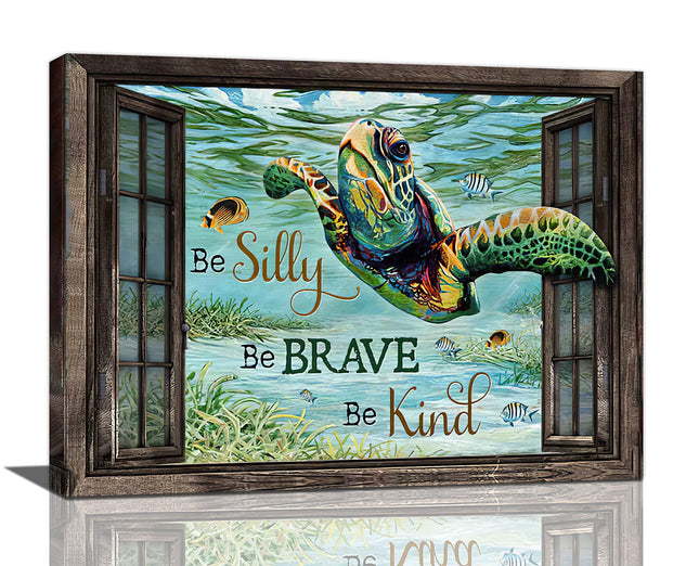 Nautical Sea Turtle Bathroom Wall Art Turtle Pictures Motivational Wall Decor Turquoise Ocean Theme Canvas Prints Painting Framed Modern Artwork for Kitchen Dining Room Office 16"x12"