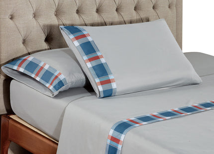 Sheets & Beyond Cabin Printed Super Soft Cotton Touch Microfiber 4 Piece Bedroom Sheet Set (Full Size, Plaid Grey)