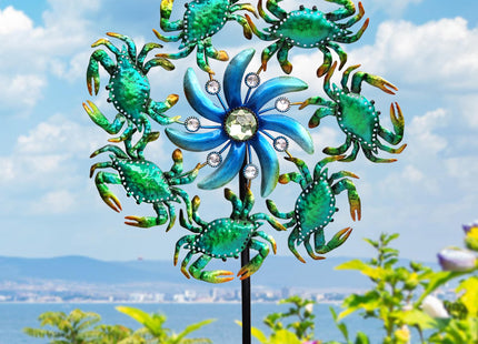 COOZZYHOUR 39" Crab Wind Spinners Metal Windmill Garden Stake,Ocean Theme Outdoor Wind Spinner,Wind Sculptures Yard Art Decorations for Patio,Lawn & Garden Decor