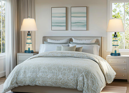Lighthouse Nautical Table Lamps, Resin Bedside Lamps Set of 2 for Decor