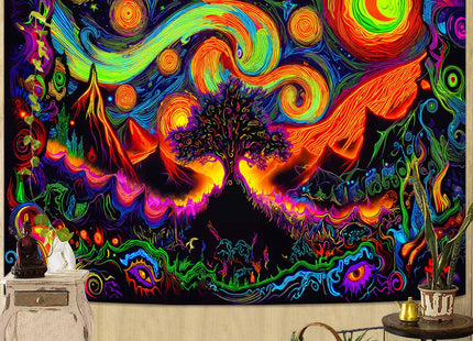 Spenlife Blacklight Enchanted Tree Tapestry, UV Reactive Vibrant Forest Wall Tapestries for Room Decor, Unique Home Decor Tapestry 60L x 44W