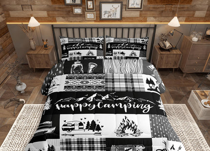 Castle Fairy Camper Adventure Full Size Comforter Set,Happy Camping Plaid RV Inside Decor Bedding Comforters Bedroom Collection,Arrow Hunt Cabin Rustic Farm Check Bedding Set for Girls Teens