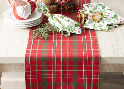 DII Holiday Dining Table Linen Collection Tartan Holly Plaid, Christmas Table Runner, 14x108, Red & Green