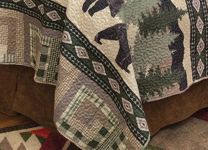 BLACK FOREST DECOR Black Bear Log Cabin Quilt Bed Set - Queen 90" Wx90 L