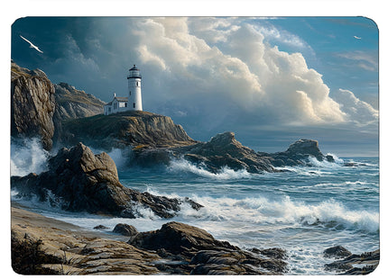 Lighthouse Coastal Shoreline Waves Sandy Beach Kitchen Glass Cutting Board Ocean Decorative Gift (Lighthouse Waves)
