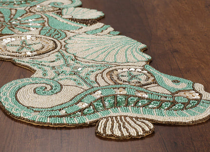 CLEENTABLE Coastal Beaded Table Runner, Green Brown