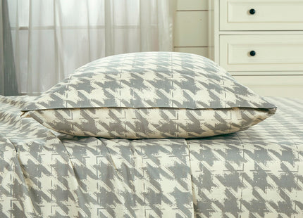 Chezmoi Collection 4-Piece Lodge Plaid Sheet Set Queen - Gray Houndstooth Printed Brushed Microfiber Lightweight Breathable Deep Pocket Bed Sheets